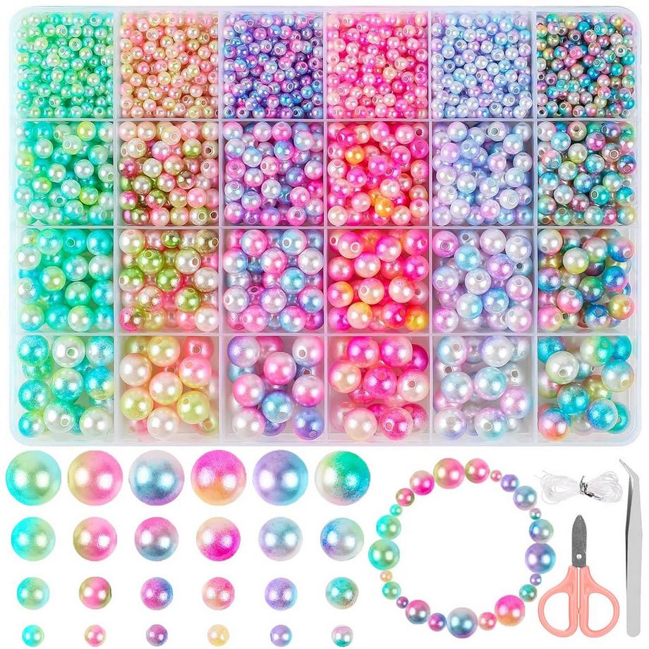 1890 Stück Bunte Perlen zum Auffädeln, Perlen zum Basteln mit Loch Jewelry Making Kit Perlen für Armbänder Halskette Schmuck machen Handwerk Dekor
