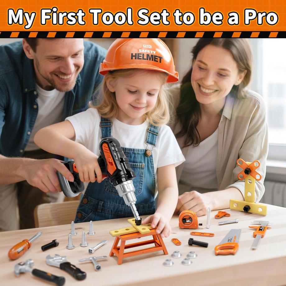 Activity-board  Boîte à outils pour Enfants, Lot de 50 avec sac à dos, Outils pour Enfants avec Perceuse et Casque de Construction 