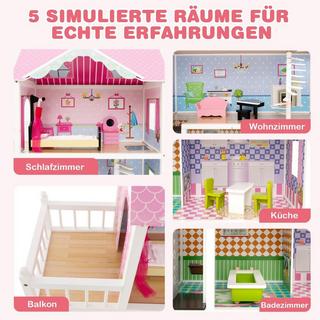 B2X  Puppenhaus Holz Puppenstube mit Möbeln & Zubehör 3 stöckiges Dollhouse Spielzeug 80 x 33 x 114 cm 