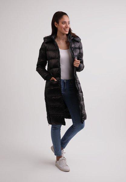 CASH-MERE.CH Lungo Piumino con Cappuccio e Fodera in Cashmere Effetto Lucido  