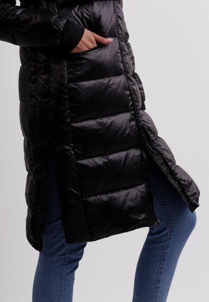 CASH-MERE.CH Lungo Piumino con Cappuccio e Fodera in Cashmere Effetto Lucido  