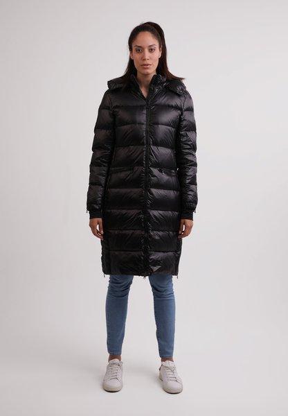 CASH-MERE.CH Lungo Piumino con Cappuccio e Fodera in Cashmere Effetto Lucido  