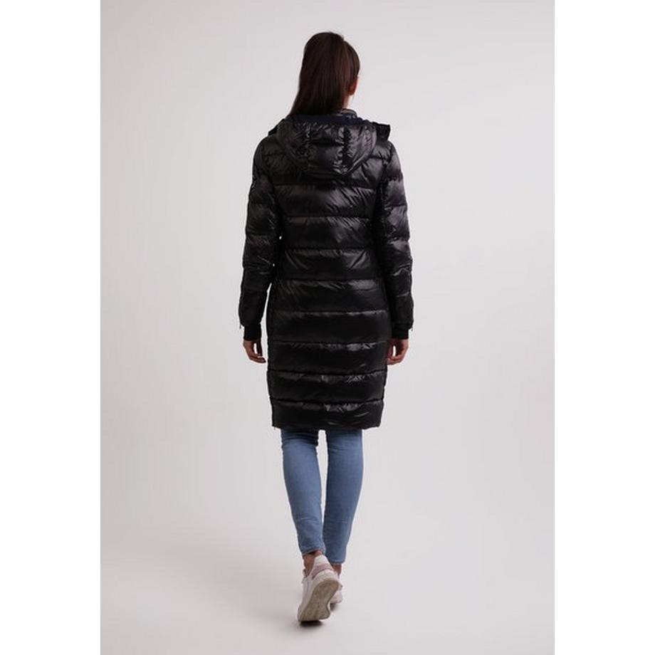 CASH-MERE.CH Long Manteau Matelassé en Duvet avec Capuche et Doublure Cachemire Aspect Brillant  