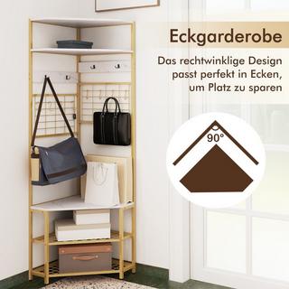 Northix Portemanteau d'angle avec banc à chaussures & Portant à vêtements autoportant 12 crochets métalliques blanc  