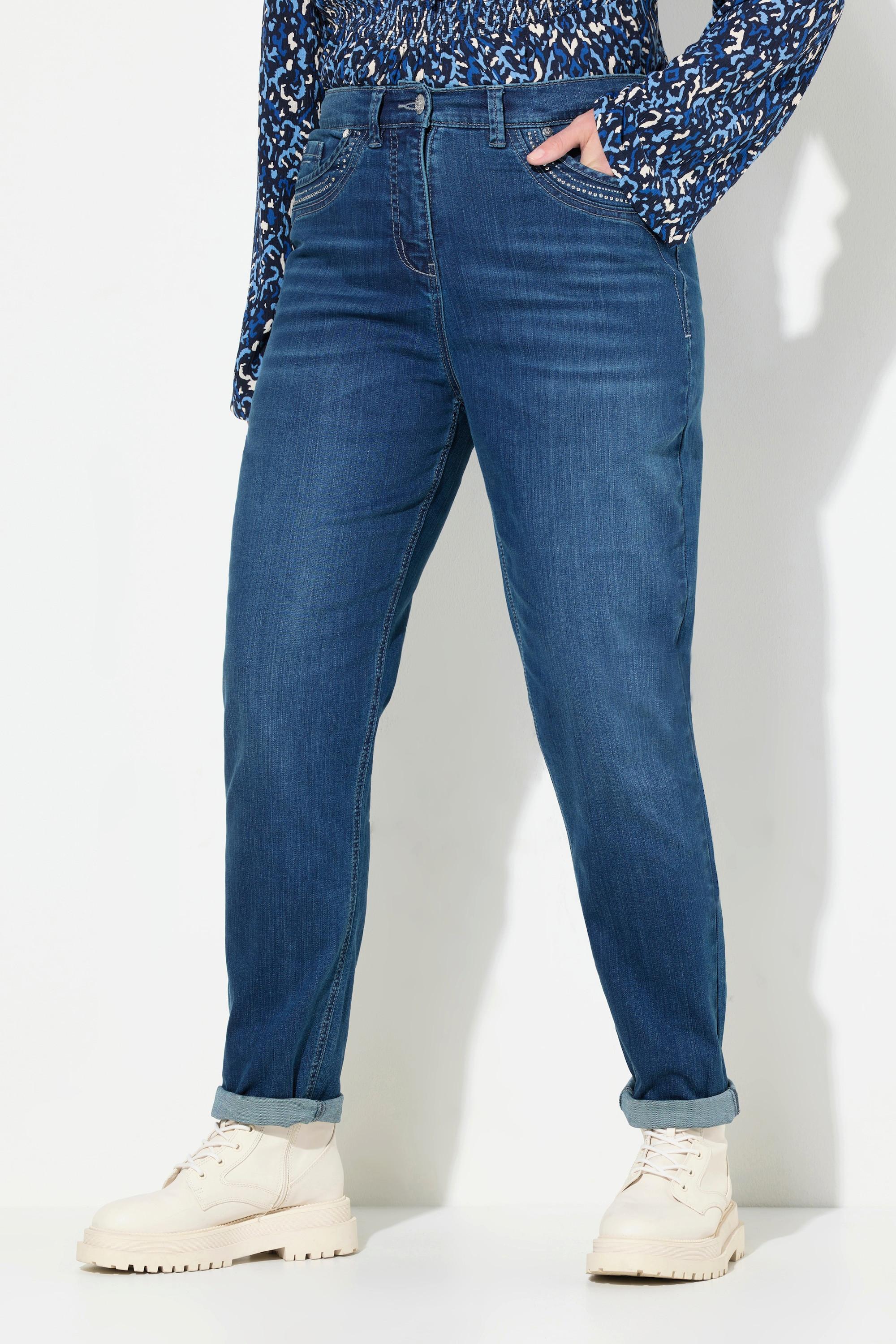 Ulla Popken  Jean Mom jambe large, rivets fantaisie et taille confortable 