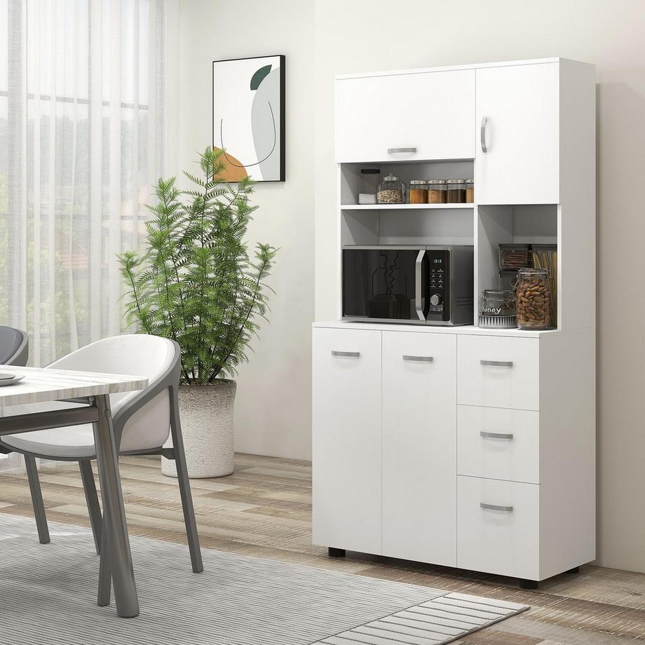 Northio Mobile da cucina indipendente, 89 x 39,5 x 168 cm, con protezione antiribaltamento, cassetti, ripiani, ante, ripiani spostabili, MDF, bianco  