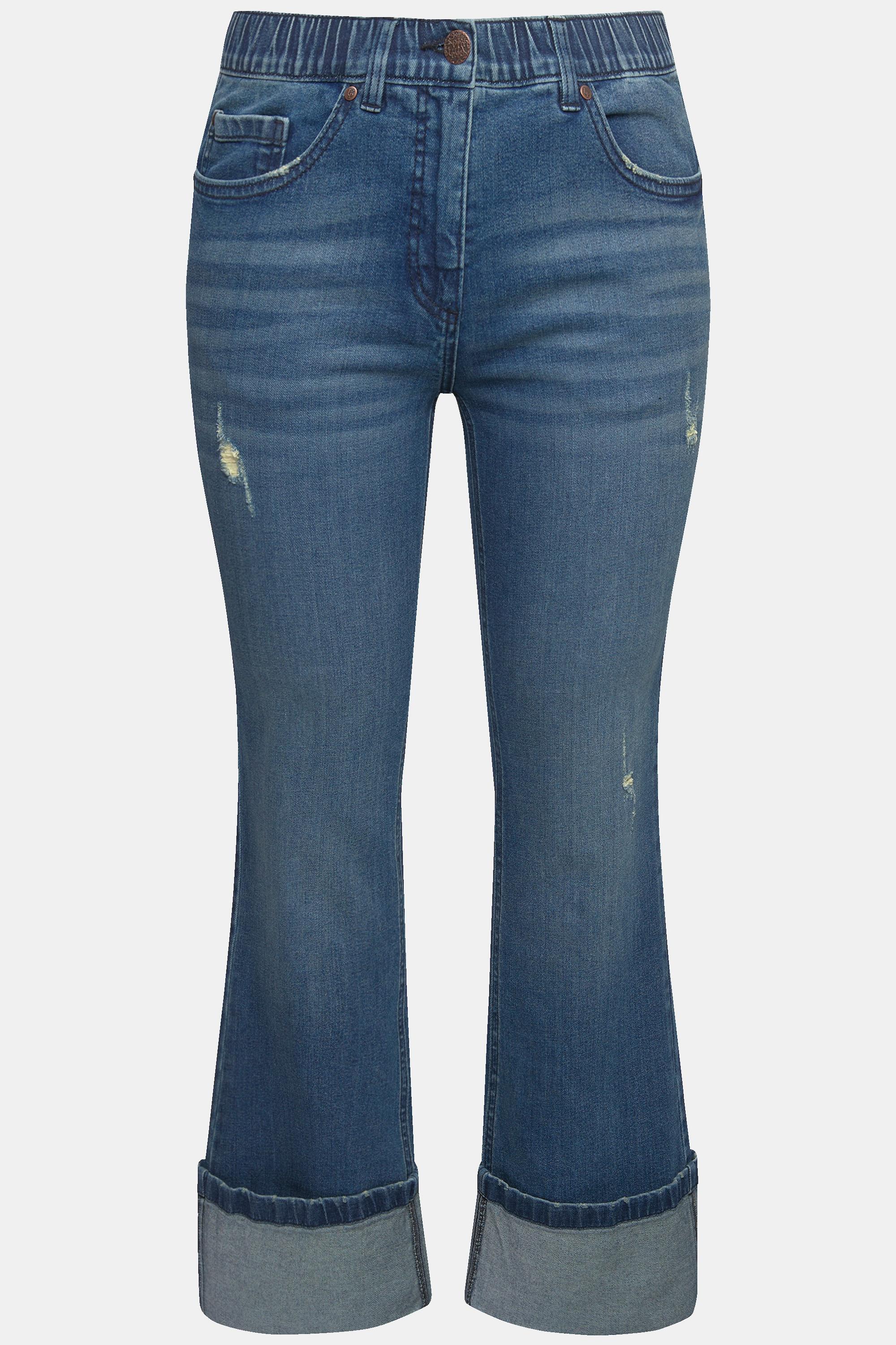 Ulla Popken  Jeans a 7/8 modello Mary con taglio della gamba ampio ed effetto sdrucito 