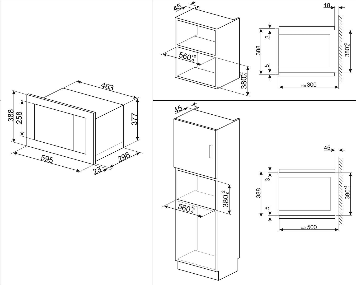 SMEG FMI017X - Universale Einbau-Mikrowelle mit Grill, 700 W  