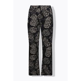 Ulla Popken  Pantalon en jersey, motif Jacquard à fleurs, jambe large et taille élastique 