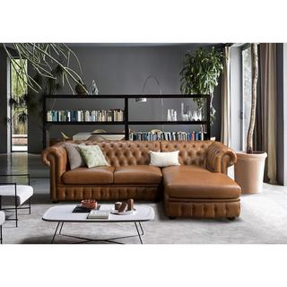 Vente-unique Chesterfield Ecksofa Büffelleder Ecke Rechs Karamell BRENTON  