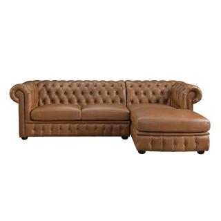 Vente-unique Chesterfield Ecksofa Büffelleder Ecke Rechs Karamell BRENTON  