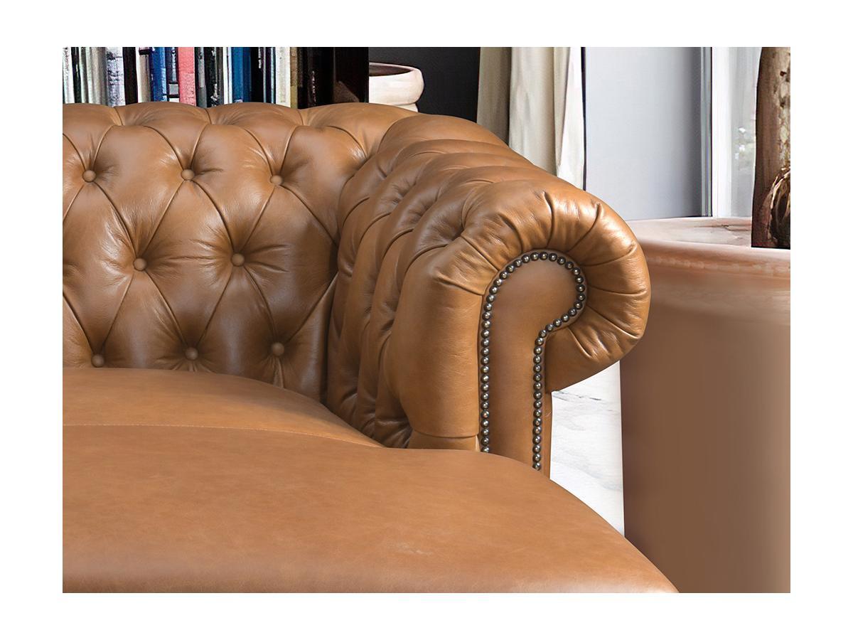 Vente-unique Chesterfield Ecksofa Büffelleder Ecke Rechs Karamell BRENTON  