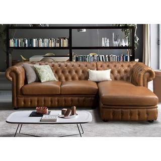 Vente-unique Chesterfield Ecksofa Büffelleder Ecke Rechs Karamell BRENTON  