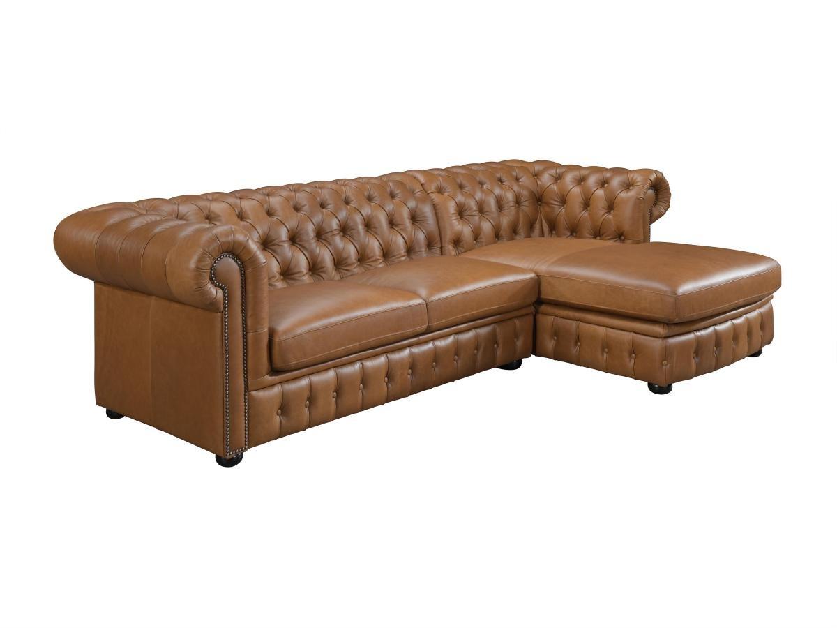 Vente-unique Chesterfield Ecksofa Büffelleder Ecke Rechs Karamell BRENTON  