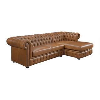 Vente-unique Chesterfield Ecksofa Büffelleder Ecke Rechs Karamell BRENTON  