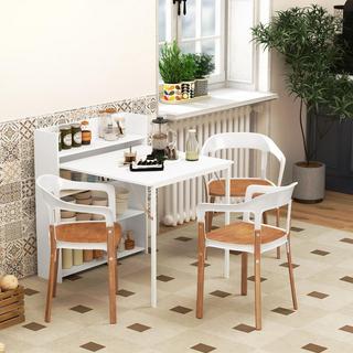 Northio Table à manger table de cuisine pliante avec 4 étagères pour 3 personnes, table pliante avec protection anti-basculement pour petites pièces, cuisine, salle à manger, 80 x 90 x 93 cm, blanc  