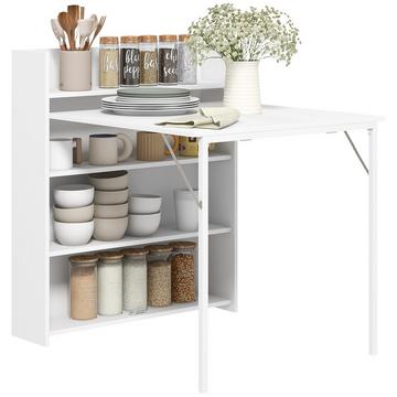 Table à manger table de cuisine pliante avec 4 étagères pour 3 personnes, table pliante avec protection anti-basculement pour petites pièces, cuisine, salle à manger, 80 x 90 x 93 cm, blanc
