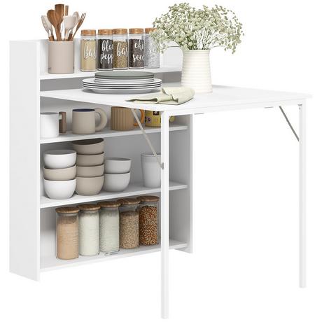 Northio Table à manger table de cuisine pliante avec 4 étagères pour 3 personnes, table pliante avec protection anti-basculement pour petites pièces, cuisine, salle à manger, 80 x 90 x 93 cm, blanc  
