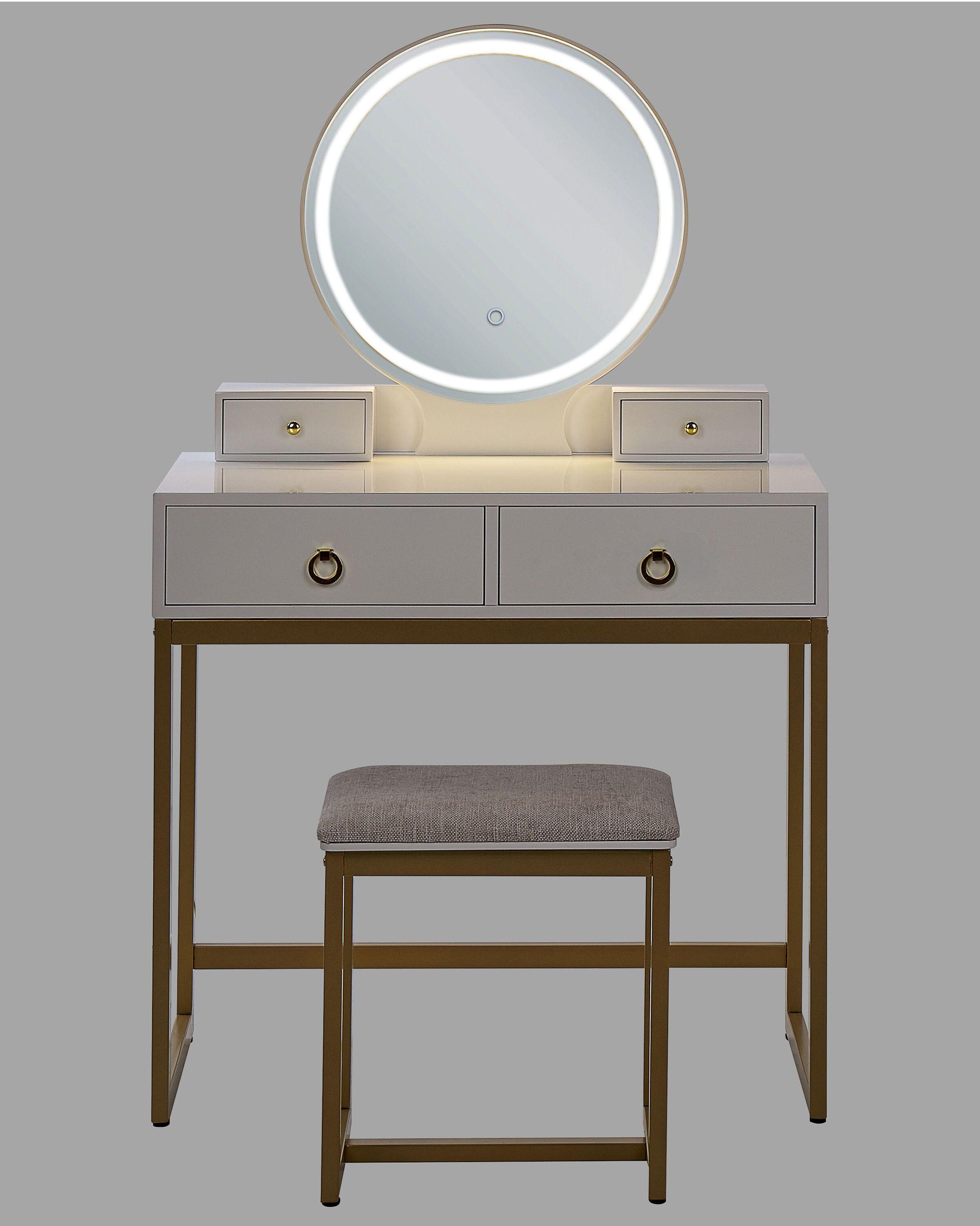 Beliani  Coiffeuse avec miroir et tabouret en MDF Glamour AUXON 