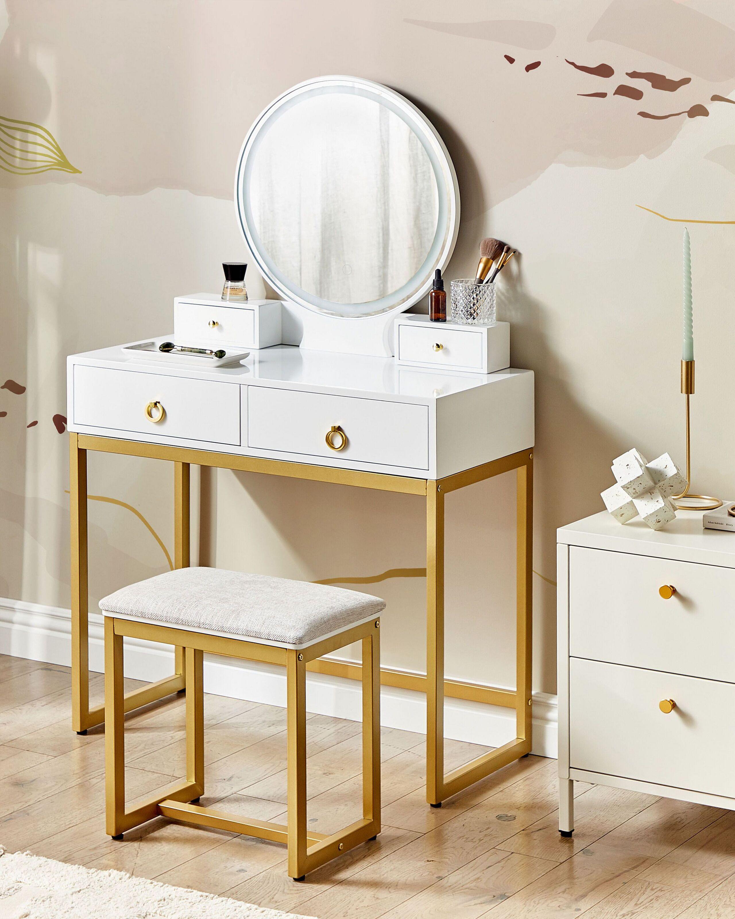 Beliani  Coiffeuse avec miroir et tabouret en MDF Glamour AUXON 