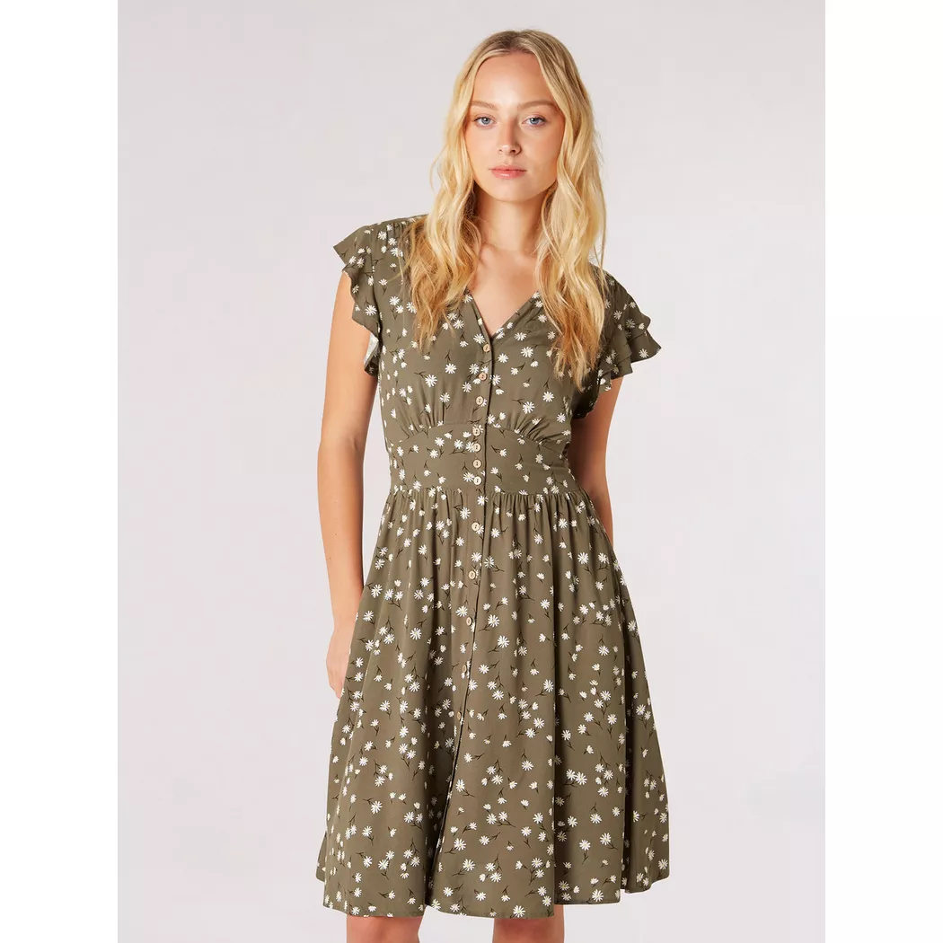APRICOT - Mini-robe à petites marguerites, S, Khaki