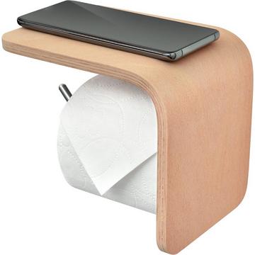 Distributeur de rouleaux WC en bois naturel avec tablette
