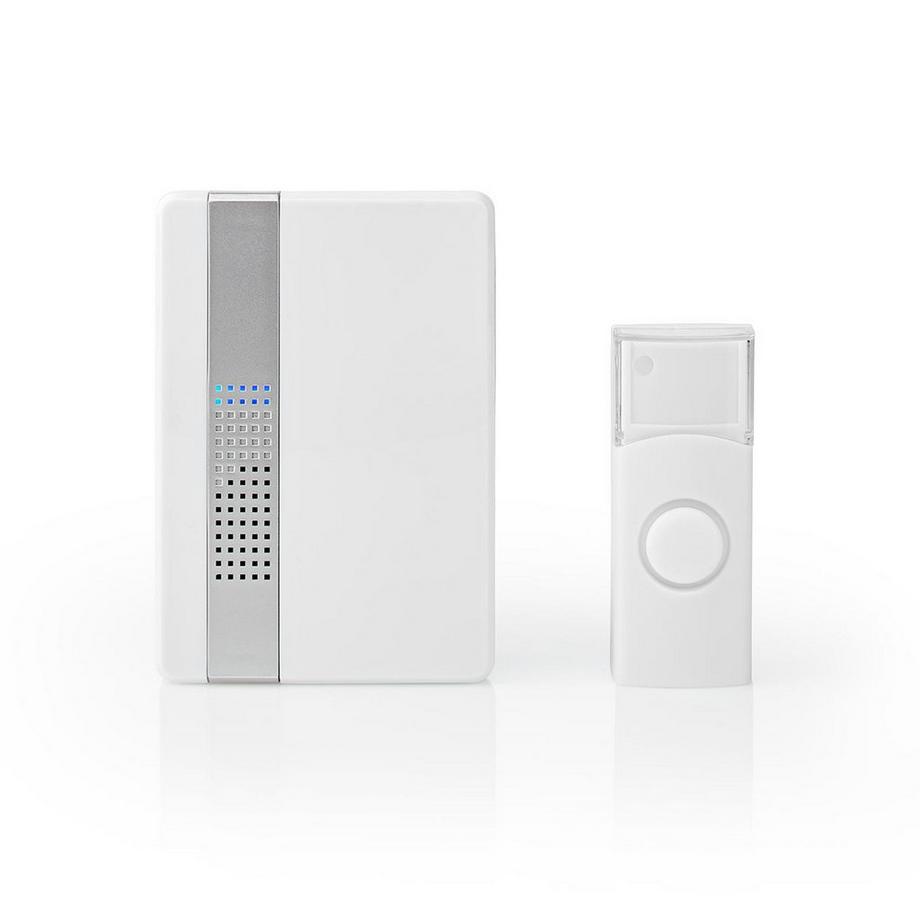Nedis  Kabellose Türklingel | Netzadapter | 220 - 240 V AC 50 Hz | 1x CR2032 | Lautstärke: 80 dB | Signalreichweite: 300 m | IP44 | Einstellbare Lautstärke | 36 Melodien | 1 Empfänger | Weiß. 