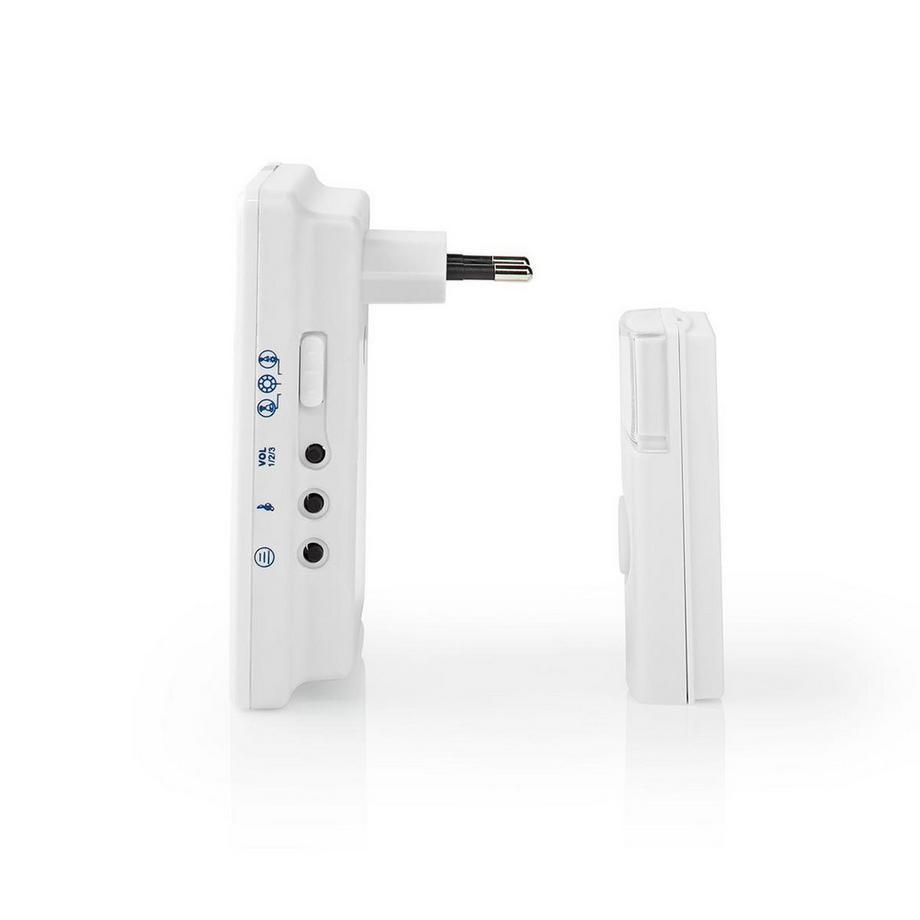 Nedis  Kabellose Türklingel | Netzadapter | 220 - 240 V AC 50 Hz | 1x CR2032 | Lautstärke: 80 dB | Signalreichweite: 300 m | IP44 | Einstellbare Lautstärke | 36 Melodien | 1 Empfänger | Weiß. 