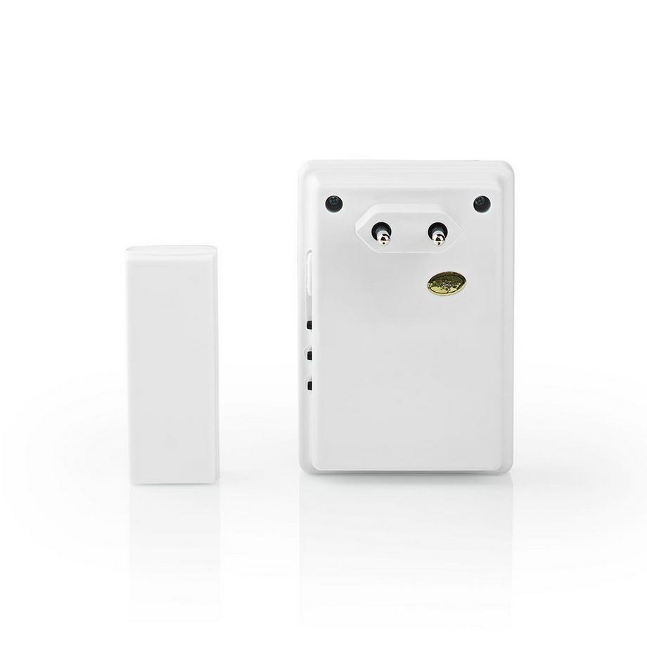 Nedis  Kabellose Türklingel | Netzadapter | 220 - 240 V AC 50 Hz | 1x CR2032 | Lautstärke: 80 dB | Signalreichweite: 300 m | IP44 | Einstellbare Lautstärke | 36 Melodien | 1 Empfänger | Weiß. 