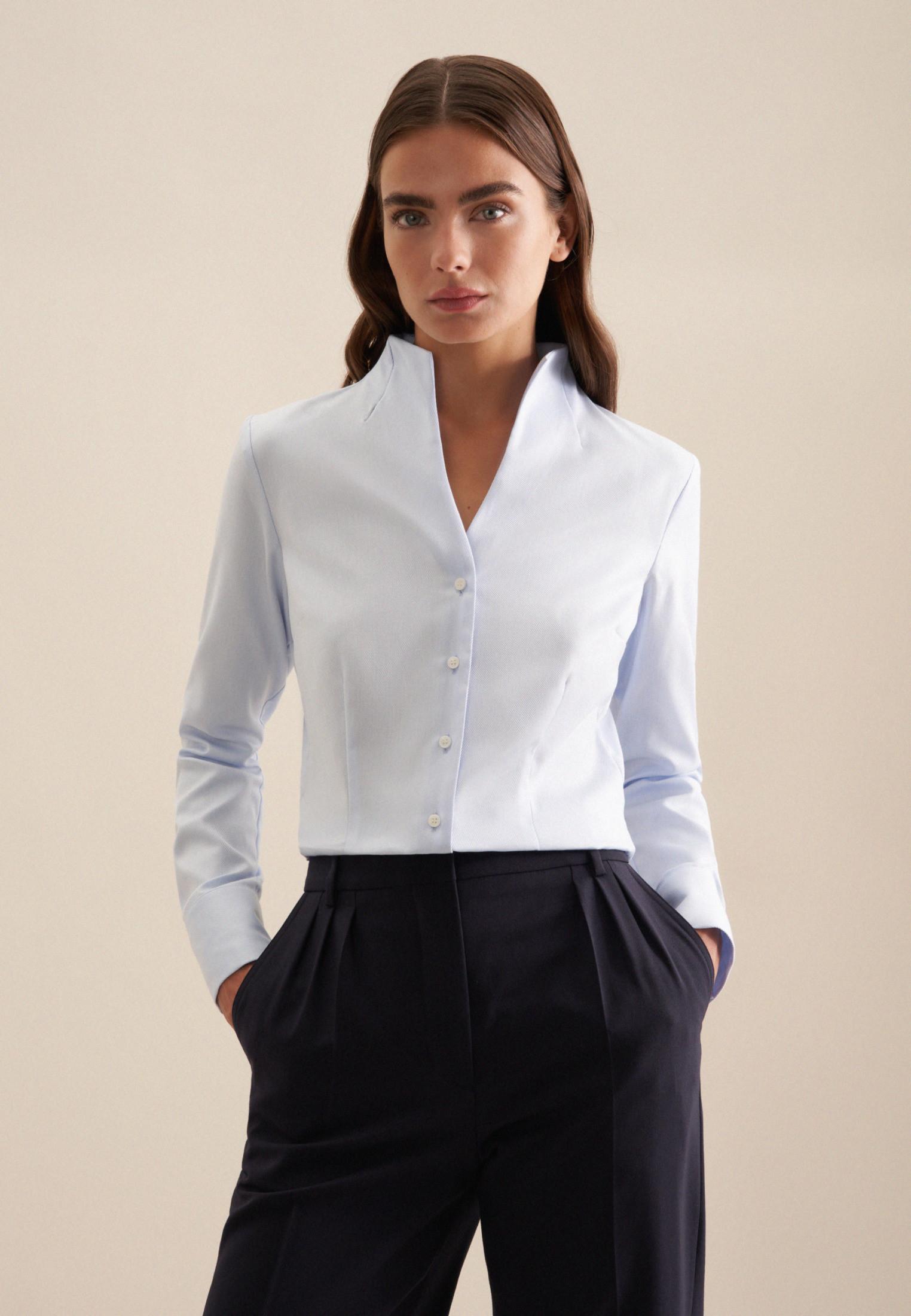 Image of Kelchkragenbluse Uni Langarm Kragen Damen Hellblau 34