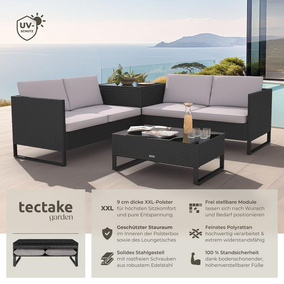 Tectake Canapé de jardin lounge en rotin OSTUNI pour 4 personnes  