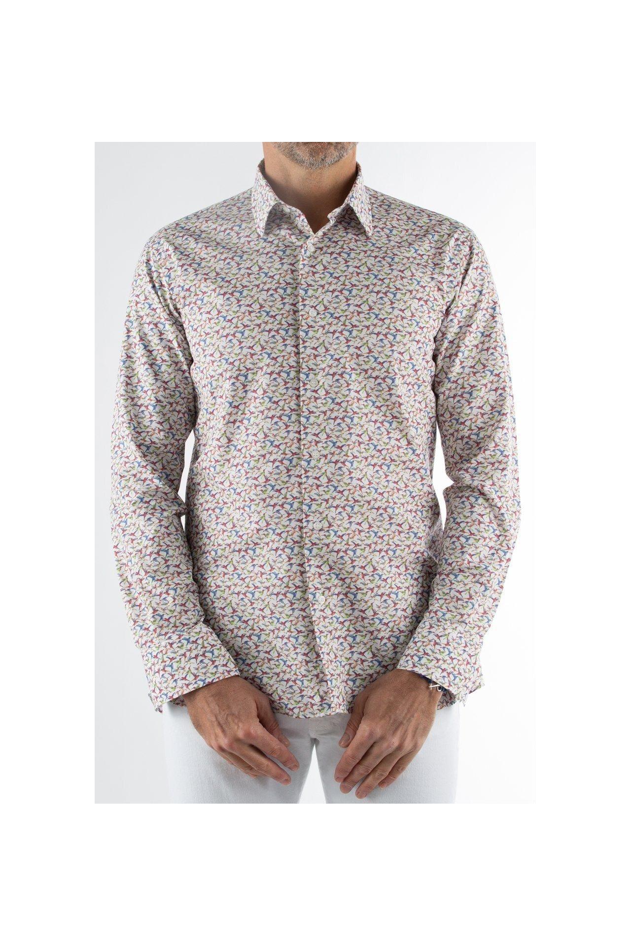 Image of Bedrucktes Shirt Mit Kleinen Kolibris Herren Weiss M