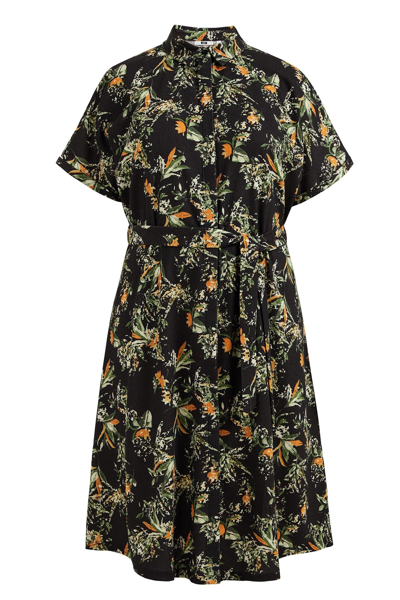 WE Fashion  Hemdblusenkleid Mit Muster Und Gürtel – Curve 