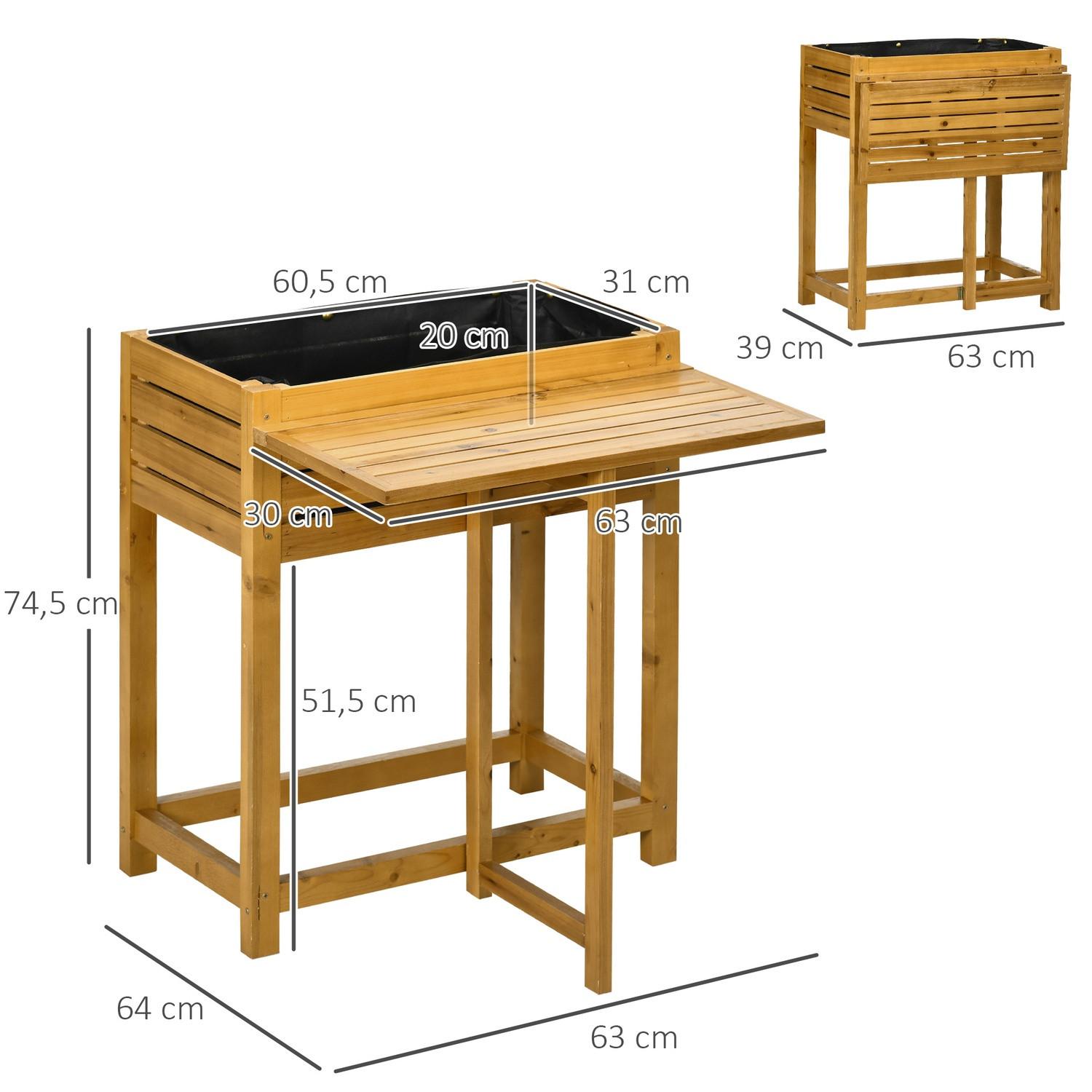 Northio Fioriera Con Aiuola Rialzata Con Piano Pieghevole, Aiuola Per Erbe Aromatiche Con Rivestimento Interno In Pile, Legno, Marrone, 64 X 80 X 30 Cm  