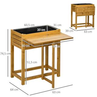 Northio Fioriera Con Aiuola Rialzata Con Piano Pieghevole, Aiuola Per Erbe Aromatiche Con Rivestimento Interno In Pile, Legno, Marrone, 64 X 80 X 30 Cm  