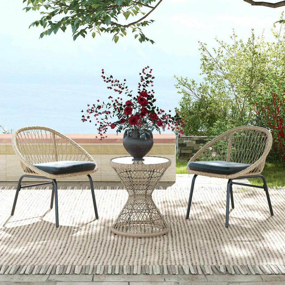 Northio Table D'Appoint Table De Jardin En Rotin, Table Basse 45 X 45 Cm Avec Protection Uv, Table De Balcon Avec Plateau En Verre De Sécurité, Au Design Boho, Marron  