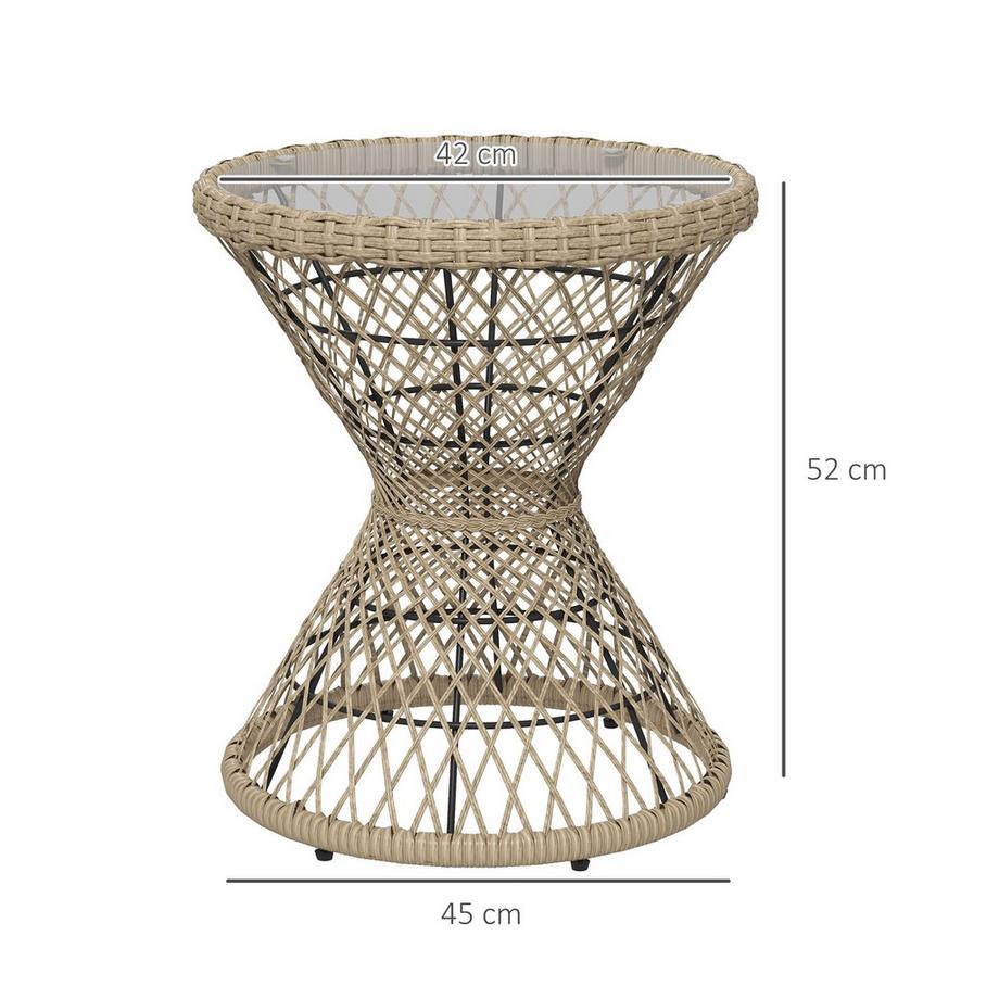Northio Table D'Appoint Table De Jardin En Rotin, Table Basse 45 X 45 Cm Avec Protection Uv, Table De Balcon Avec Plateau En Verre De Sécurité, Au Design Boho, Marron  