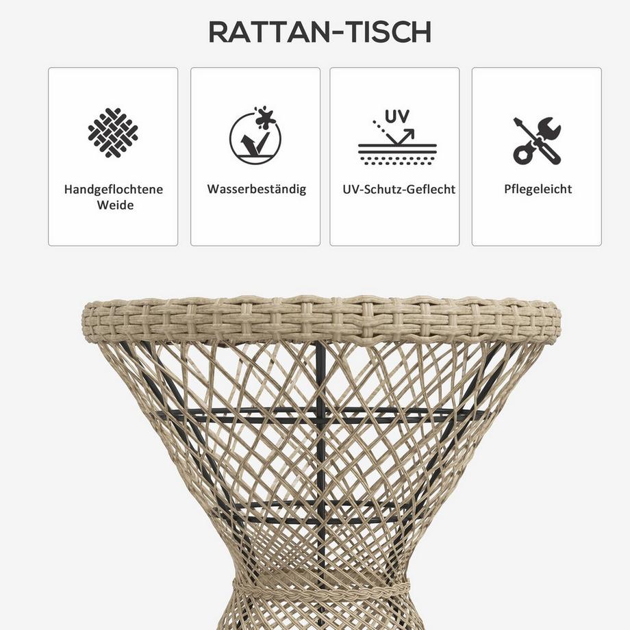 Northio Table D'Appoint Table De Jardin En Rotin, Table Basse 45 X 45 Cm Avec Protection Uv, Table De Balcon Avec Plateau En Verre De Sécurité, Au Design Boho, Marron  