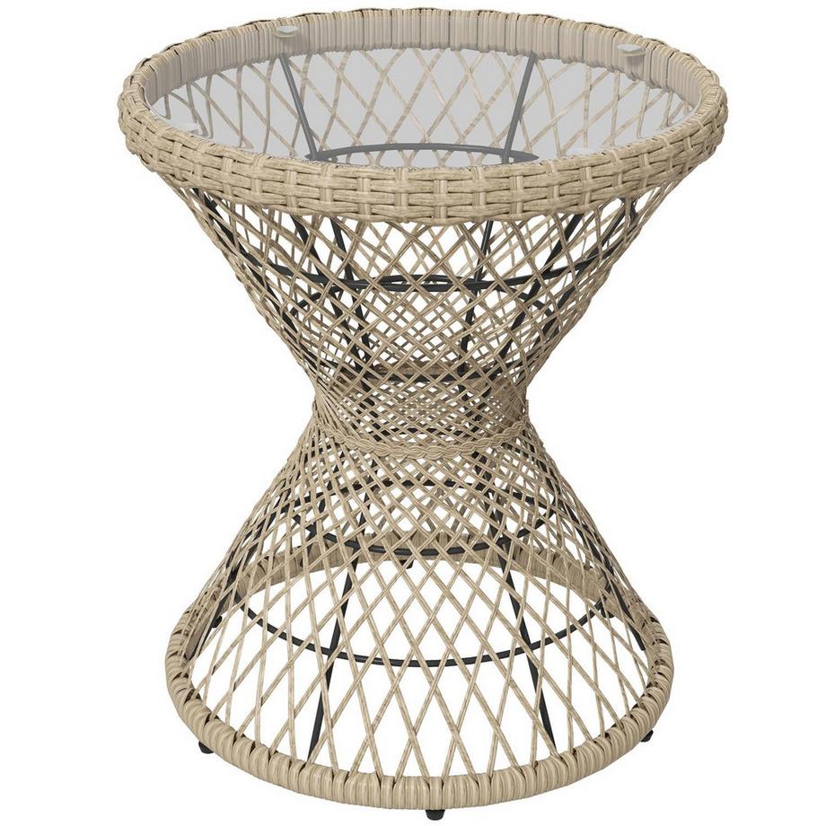 Table D'Appoint Table De Jardin En Rotin, Table Basse 45 X 45 Cm Avec Protection Uv, Table De Balcon Avec Plateau En Verre De Sécurité, Au Design Boho, Marron