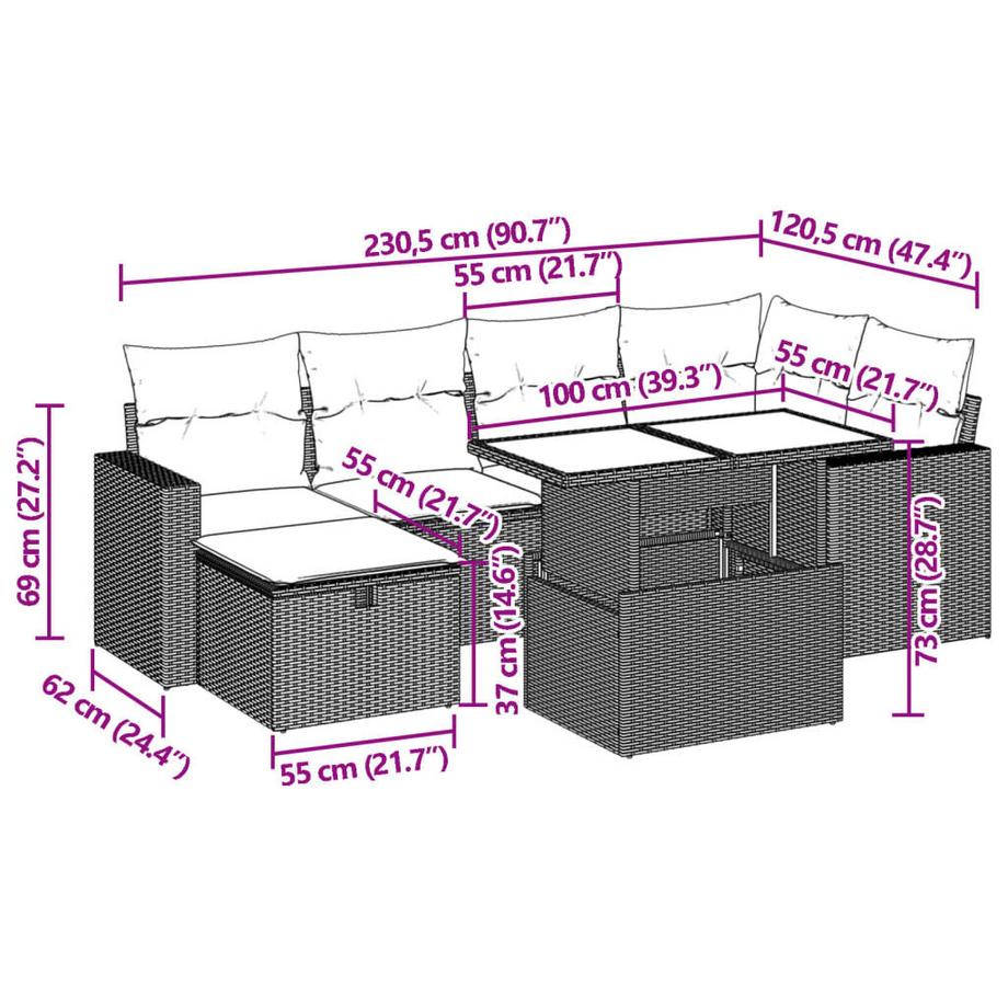 VidaXL set divano da giardino Polirattan  