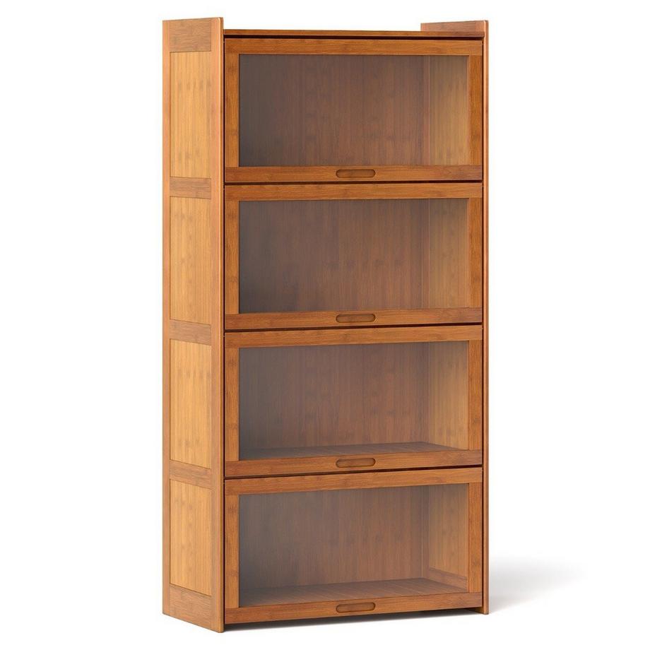 Northix 4 stöckiges Bücherregal mit Acryltüren Vitrinenschrank aus Bambus 69 x 34 x 140 cm Braun  