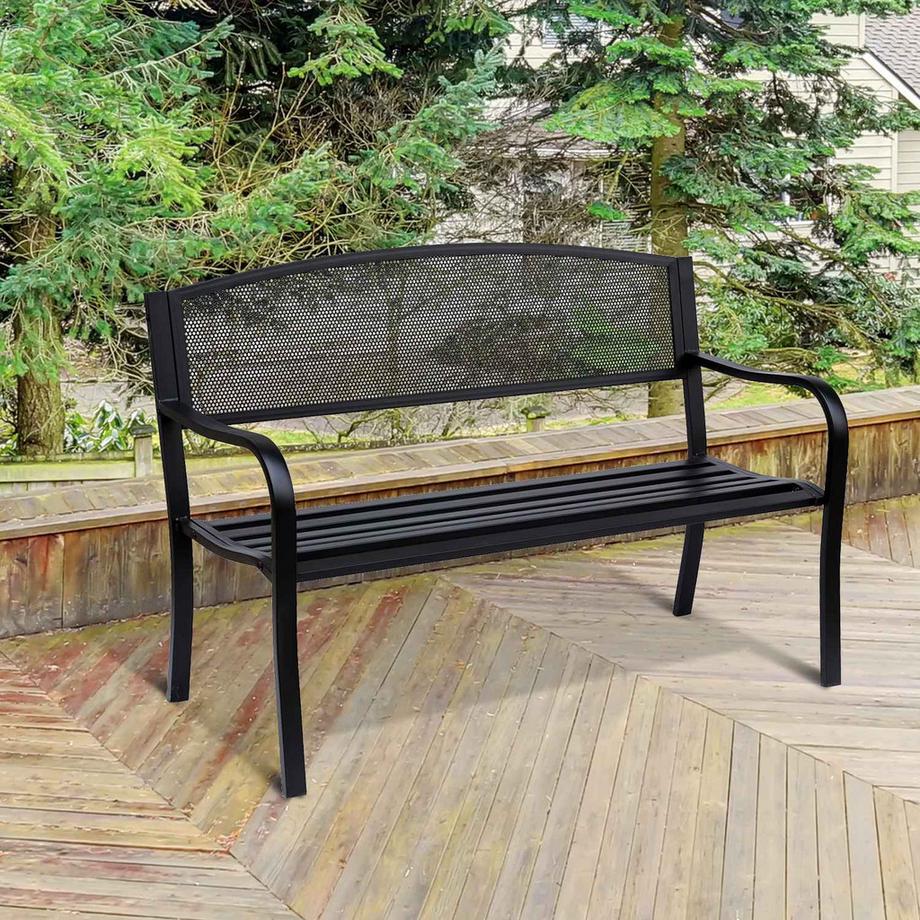 Northio Gartenbank Sitzbank Parkbank 2-Sitzer Garten Stahl Schwarz B127 X T60 X H87Cm  