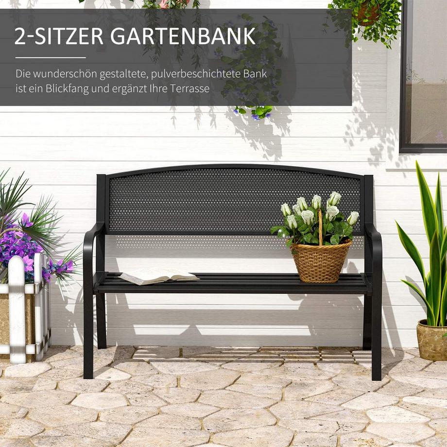 Northio Gartenbank Sitzbank Parkbank 2-Sitzer Garten Stahl Schwarz B127 X T60 X H87Cm  