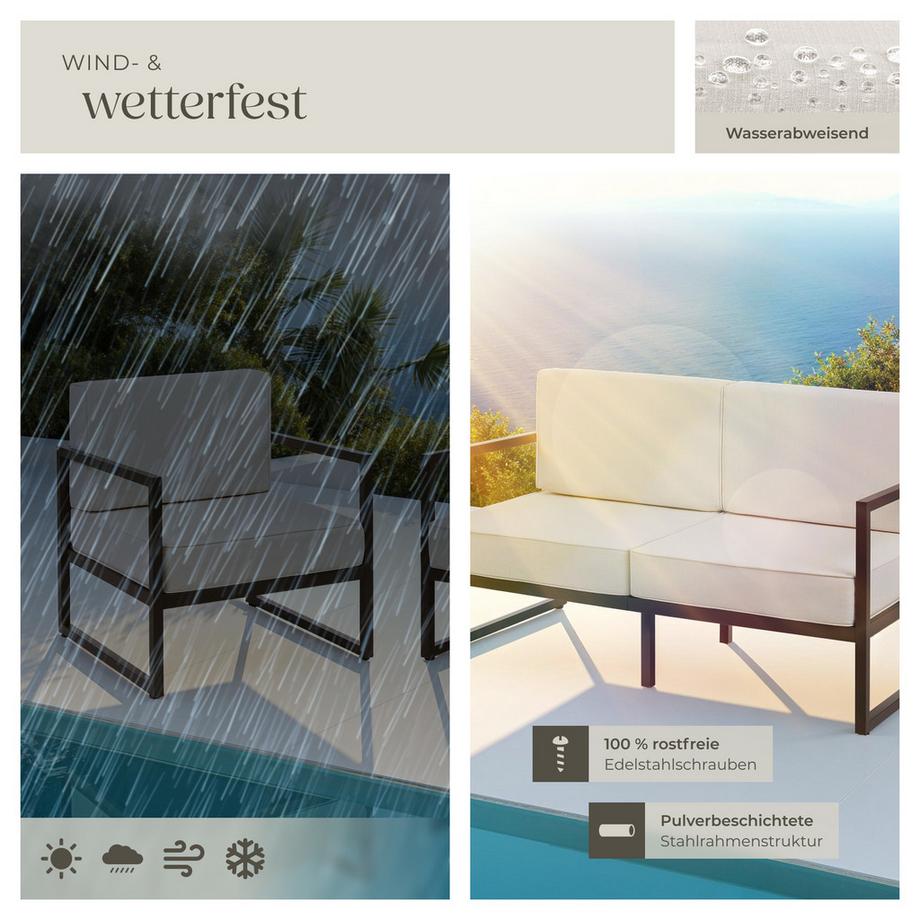 Tectake Garten-Loungeset Comosa für 4 Personen, Dicke der Sitzpolster 14 cm wasserabweisende, abnehmbare Polyesterbezüge  