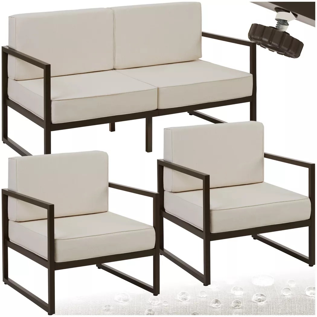tectake® Garten-Loungeset, für 4 Personen, Dicke der Sitzpolster 14 cm, pulverbeschichtete Stahlgestelle, höhenverstellbare Füße