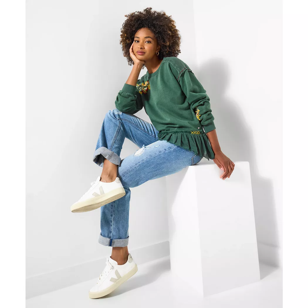 Joe Browns - Sweatshirt mit gewebtem, besticktem Blumen-Saum, für Damen, Grün, Größe 36