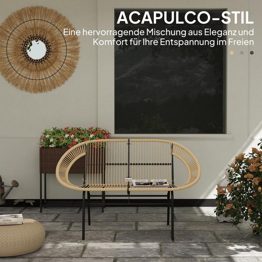 Northio Banc de jardin 2 places en polyrotin, banc résistant aux intempéries au design tressé en rotin, mobilier de jardin résistant aux UV avec dossiers, banc de parc capacité de charge 260 kg, pour balcon terrasse, jardin 126x72x83cm, kaki Aosom  