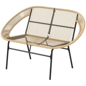 Panca da giardino a 2 posti in polyrattan, panca resistente alle intemperie in design intrecciato in rattan, mobili da giardino resistenti ai raggi UV con schienali, panca da parco con portata di 260 kg, per balcone terrazza, giardino 126x72x83 cm, kaki