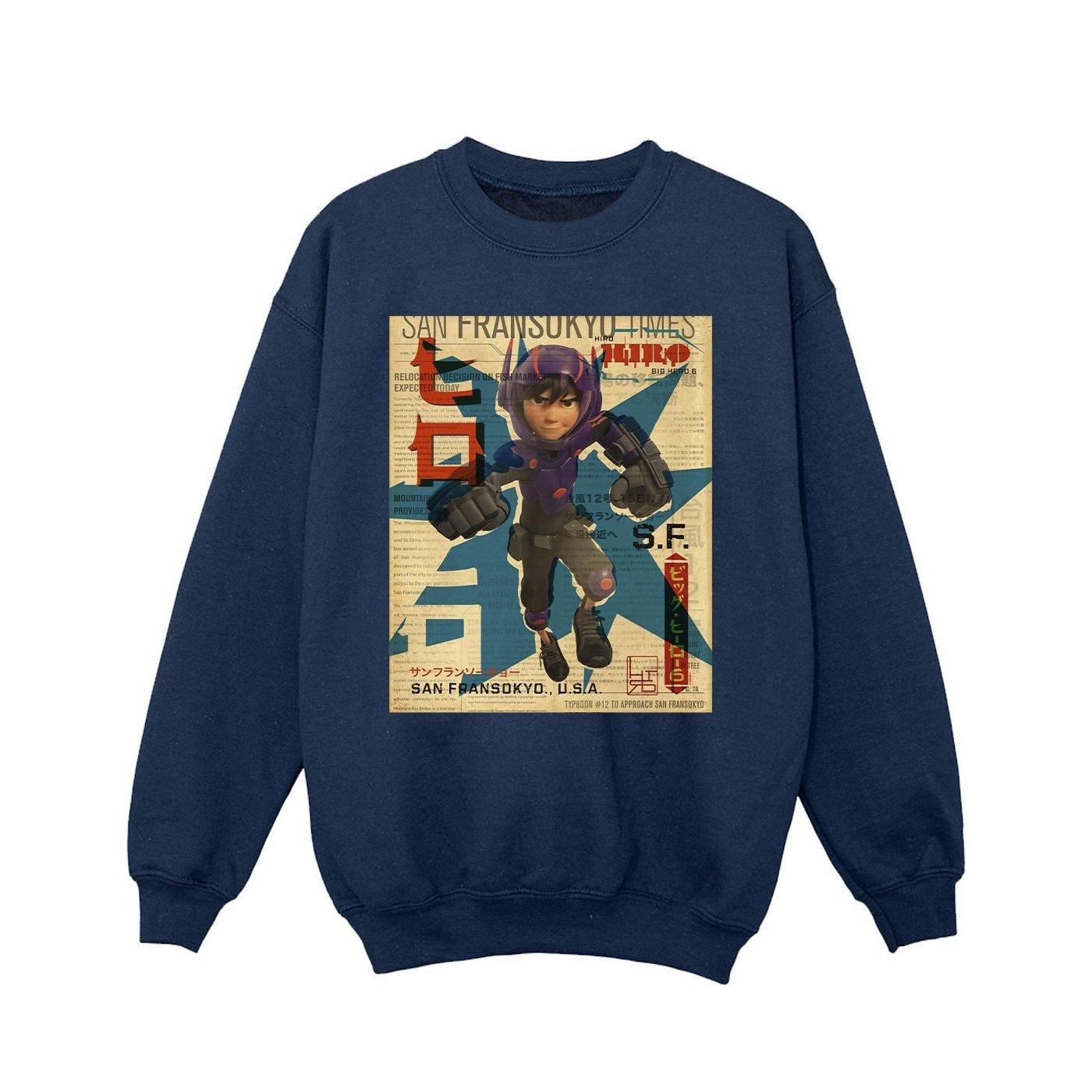 Image of Big Hero 6 Baymax Hiro Newspaper Sweatshirt Unisex Marine 140/146
