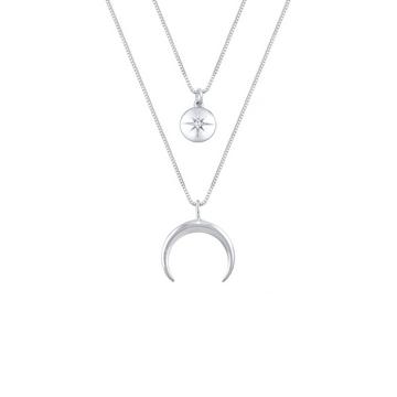 Halskette Layer Halbmond Stern Plättchen Zirkonia